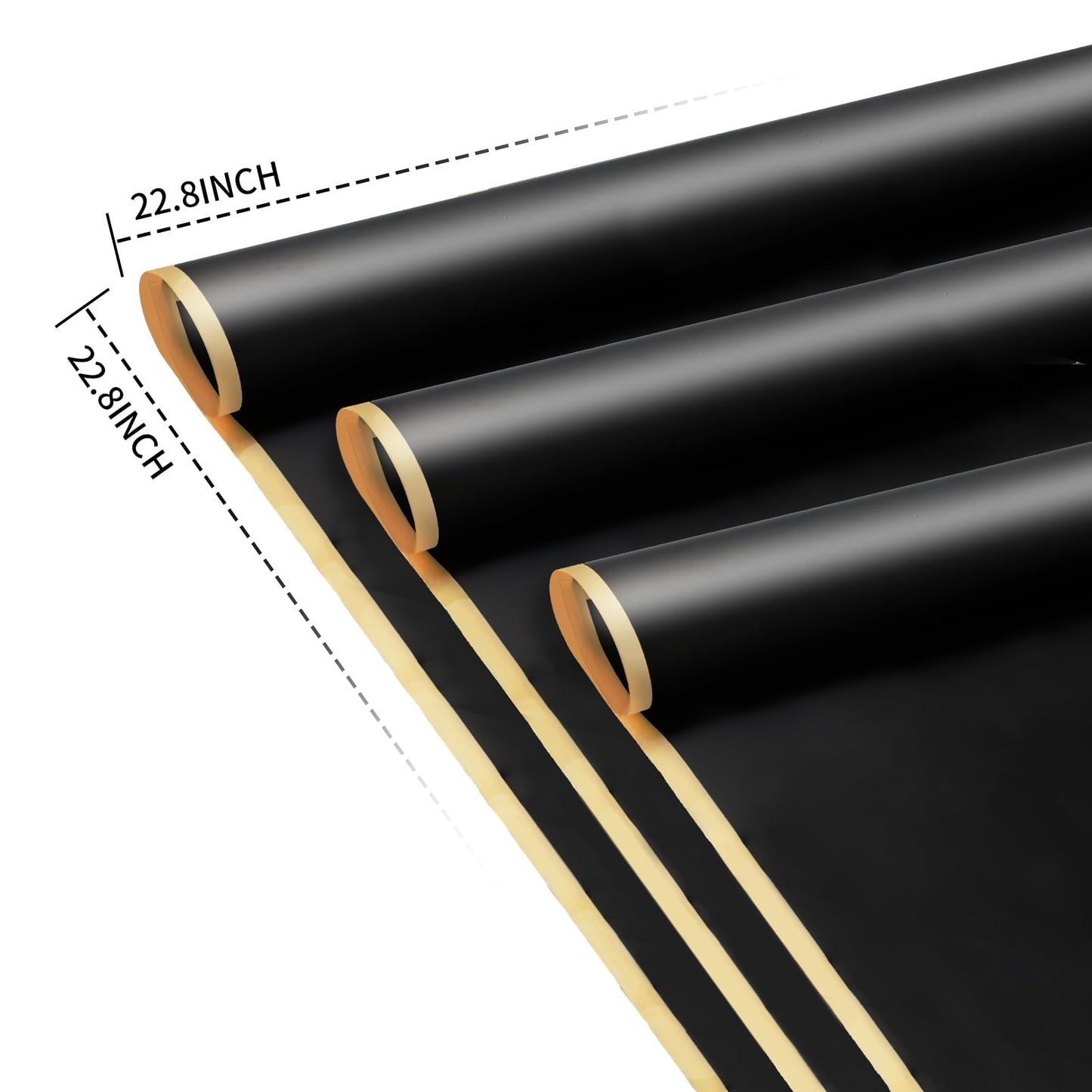 Duyasurs 20 Sheets Floral Wrapping Paper, Waterproof Bouquet Wrapping, 22.8x22.8IN, Florist Supplies Packaging Paper, DIY Gift Box, Wedding & Birthday Gifts, Gold Edge (Black)