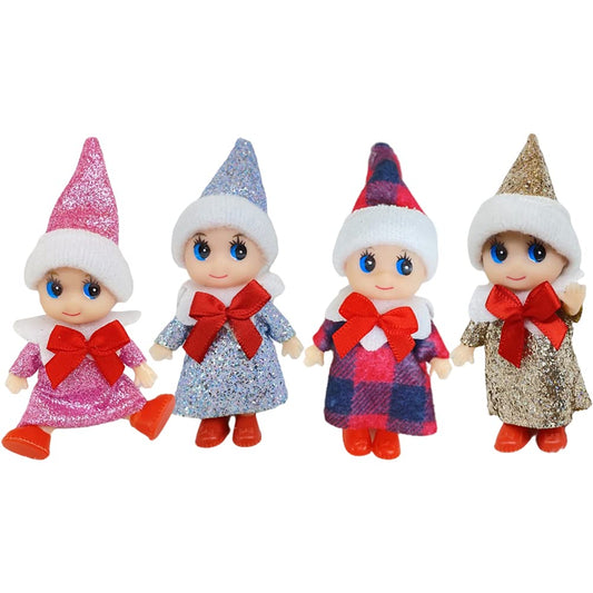Phefop 4 Cute Christmas Mini Elf Dolls with Moveable Head, Arms, and Legs for Kids, Xmas Stocking Filler
