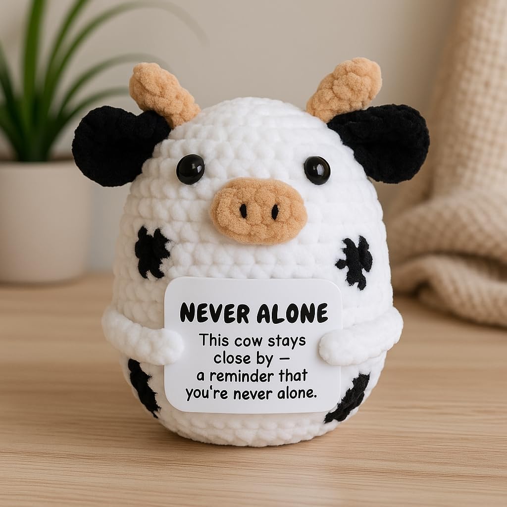 DEYBA Handmade Crochet Cow Plush with Message Card – Soft Knitted Comfort Gift, A Heartfelt Symbol of Love, Friendship & Support for Someone Special