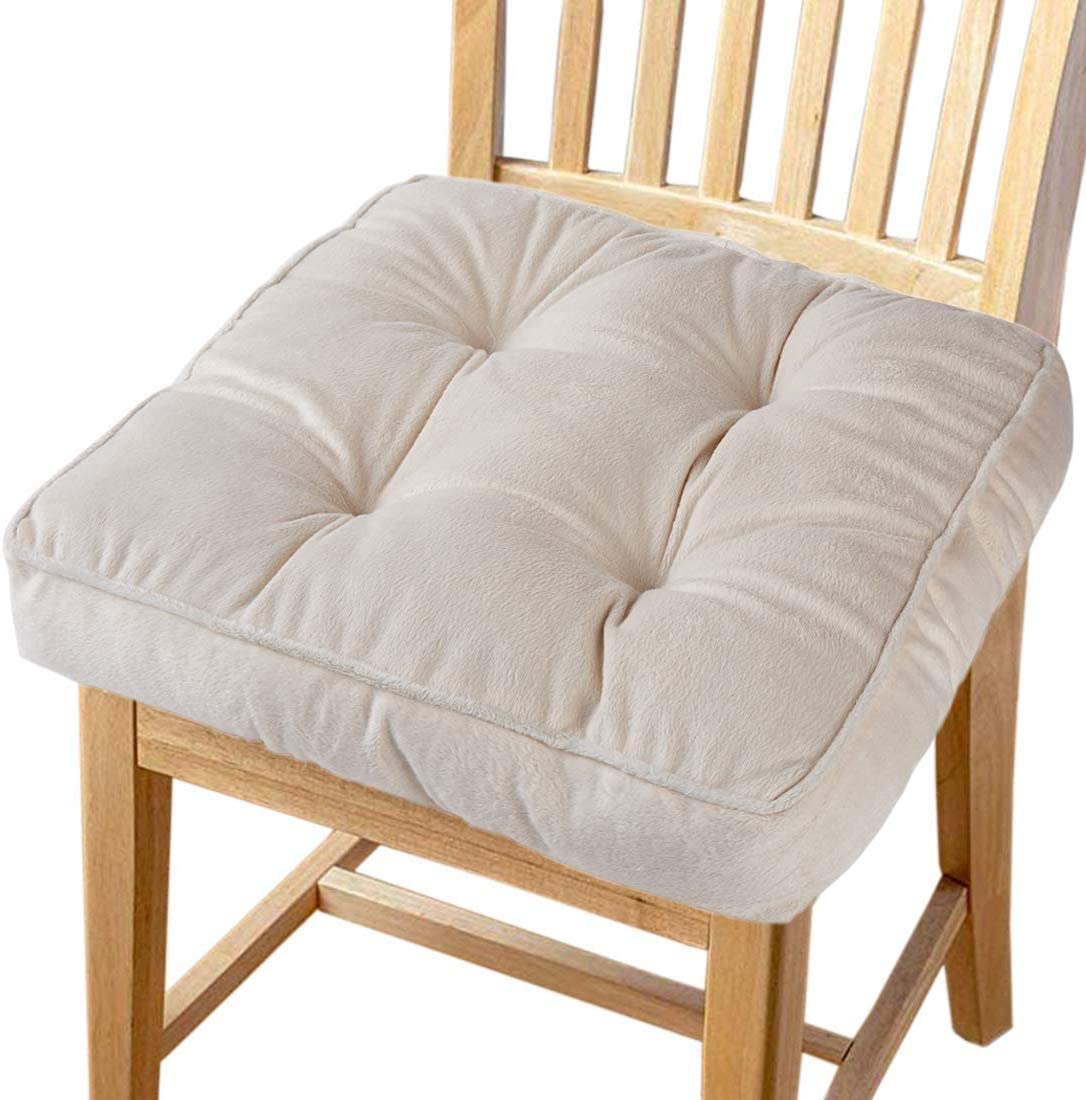 Big Hippo 17x17 Chair Pads with Ties - 1.95" Thick Tufted Seat Cushion for Tailbone Pain Relief - Machine Washable Square Chair Pillow for Hard Wooden Dining Chairs & Office Desk (Beige)