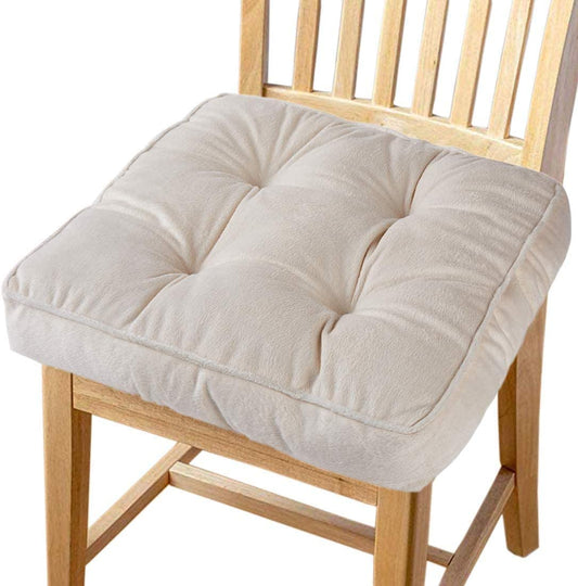 Big Hippo 17x17 Chair Pads with Ties - 1.95" Thick Tufted Seat Cushion for Tailbone Pain Relief - Machine Washable Square Chair Pillow for Hard Wooden Dining Chairs & Office Desk (Beige)