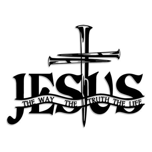 Cross Jesus Truth Metal Wall Decor - Religious Spiritual Faith Room Decor Black Wall Art Home Decor for Living Room, Bathroom, Bedroom, Dining Room, Church (Black)