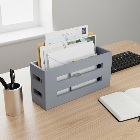 Qinpufu Magazine File Holder, Standing Wooden Magazine Rack, Desk Folder Organizer for Office & Bathroom-Gray