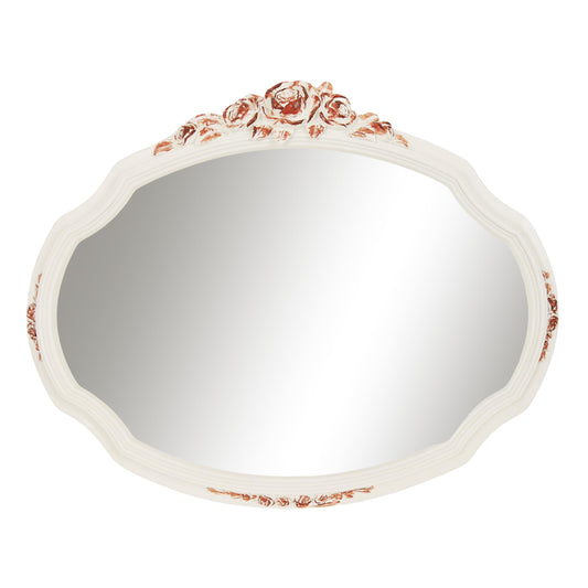 iAmoy Vintage Oval Wall Mirror with Rose Floral Carvings, Shabby Chic White Decorative Mirrors for Wall, Antique Style Vanity Mirror for Bedroom Living Room Wedding Décor, 17x13.5 Inches
