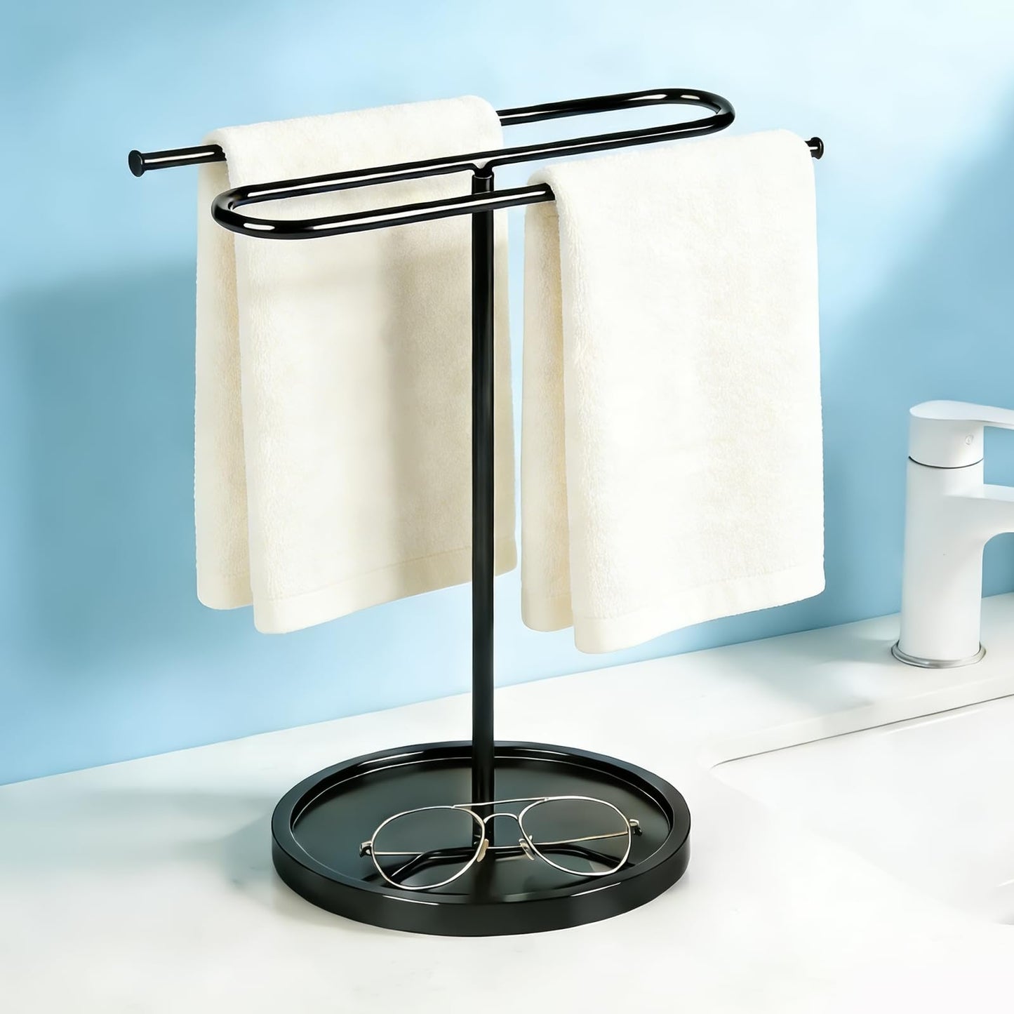 Upgraded S-Shape Hand Towel Stand for Bathroom - 14" Countertop Towel Holder Stand with Non-Slip Base, Free Standing Towel Racks for Kitchen/RV, Holds 2 Towels