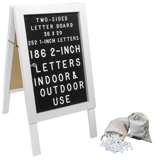 EXCELLO GLOBAL PRODUCTS Large Wooden A-Frame Sidewalk Sign 36x20 Felt Letter Board w/Changeable Letters - EGP-HD-0084 (White)