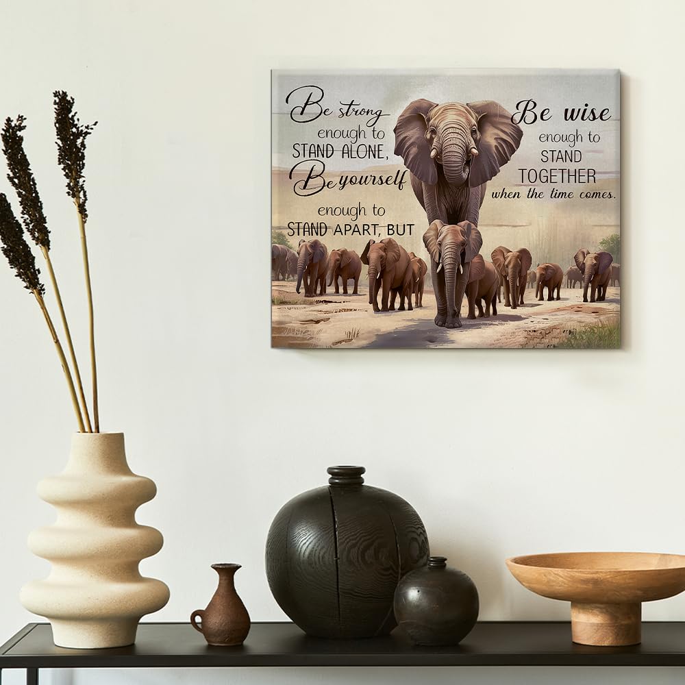 Inspirational Elephant Canvas Wall Art Be Strong African Elephants Print Poster Framed Painting Artwork for Home Bedroom Living Room Wall Decoration 8x10 Inch