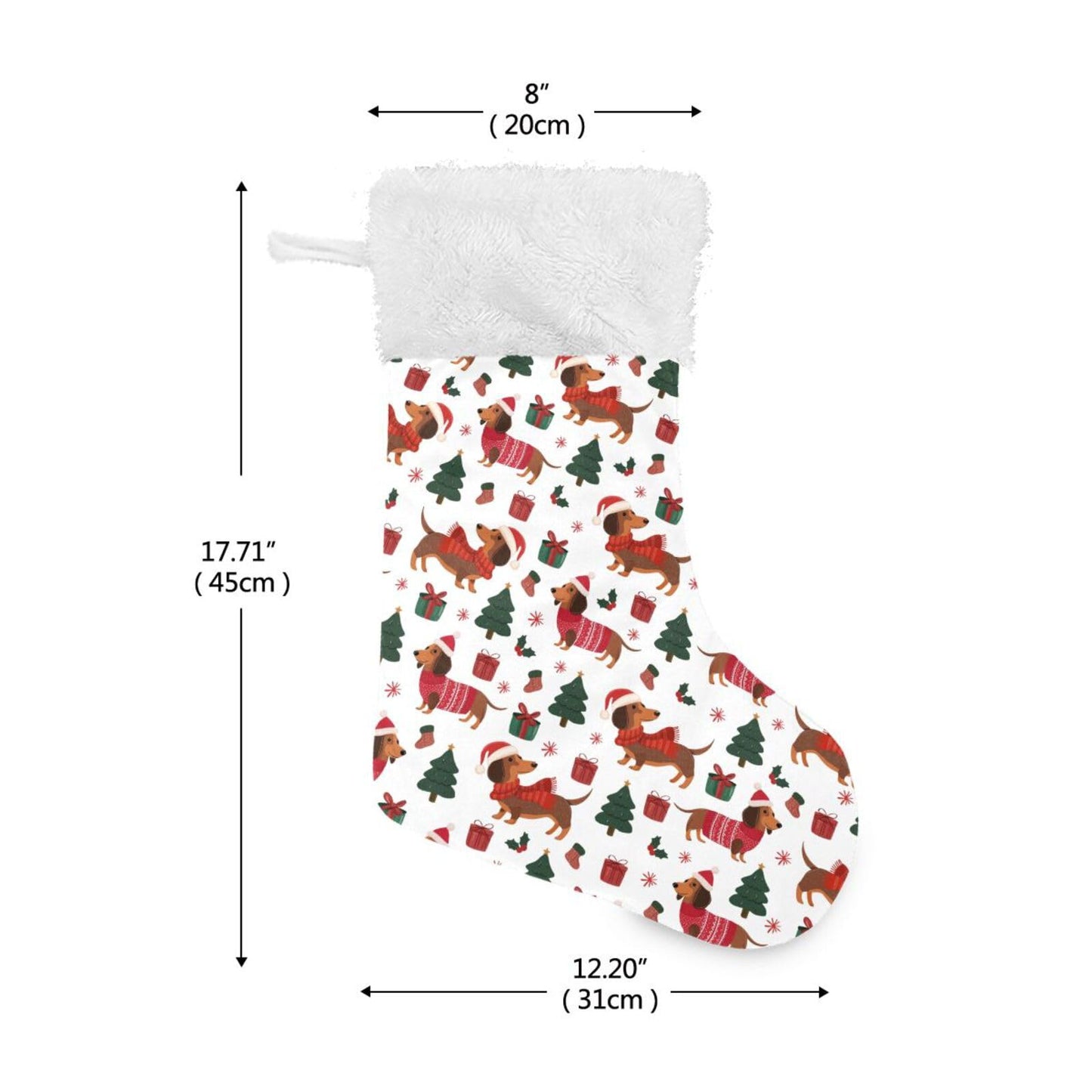 JUDIAN Christmas Stocking 18 inch with White Cuff, Classic Hanging Stockings Xmas Stockings Ornament Gifts for Fireplace Mantel, Holiday Decorations for Family, Party, Gift Giving (1 Pcs)