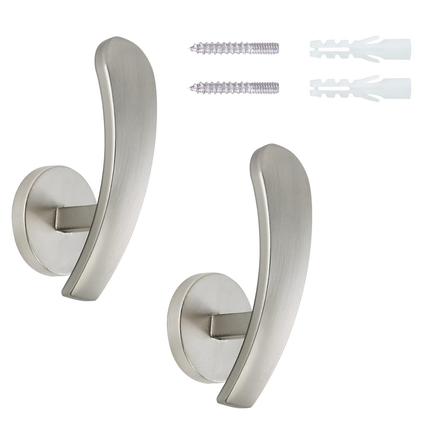 HEMOUR Curtain Holdback, 2pcs Wall Mounted Drapery Tiebacks with Screws, Decorative Drapery Metal Hook Wall Hanger, Silver