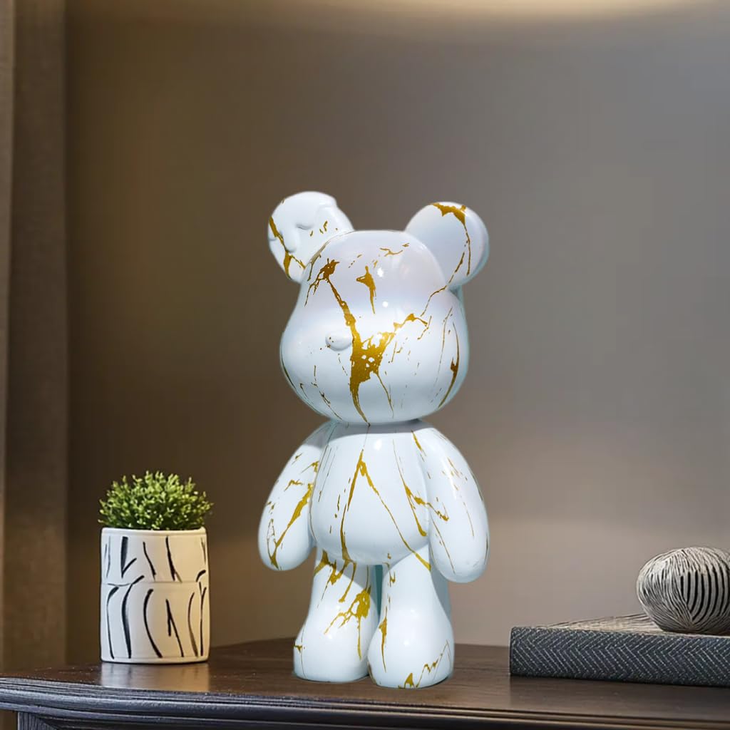 Bear Statue Resin Graffiti Animal Sculpture for Home, Office Decor, Abstract Design for Birthday, Anniversary and Gift Present (Gold Stripe)