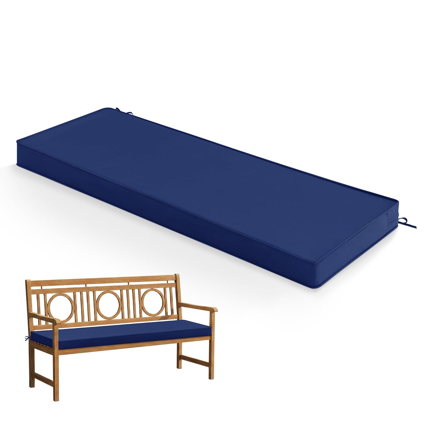 Summsun Outdoor Bench Cushion: Waterproof and Fade Resistant Patio Furniture Cushions - Non-Slip Bench Pad Cushion with Removable Cover for Garden Swing Porch Sofa Settee, 48 x 18 x 3 Inch, Navy Blue