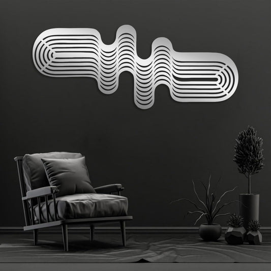 Minimalist Line Art Wall Decor, Abstract Lines Metal Wall Decor, Contemporary Metal Wall Art, Metal Geometric Wall Art, Modern Home Office Wall Decor, Living Room Wall Art (Silver, 53"x22" | 135x55cm)