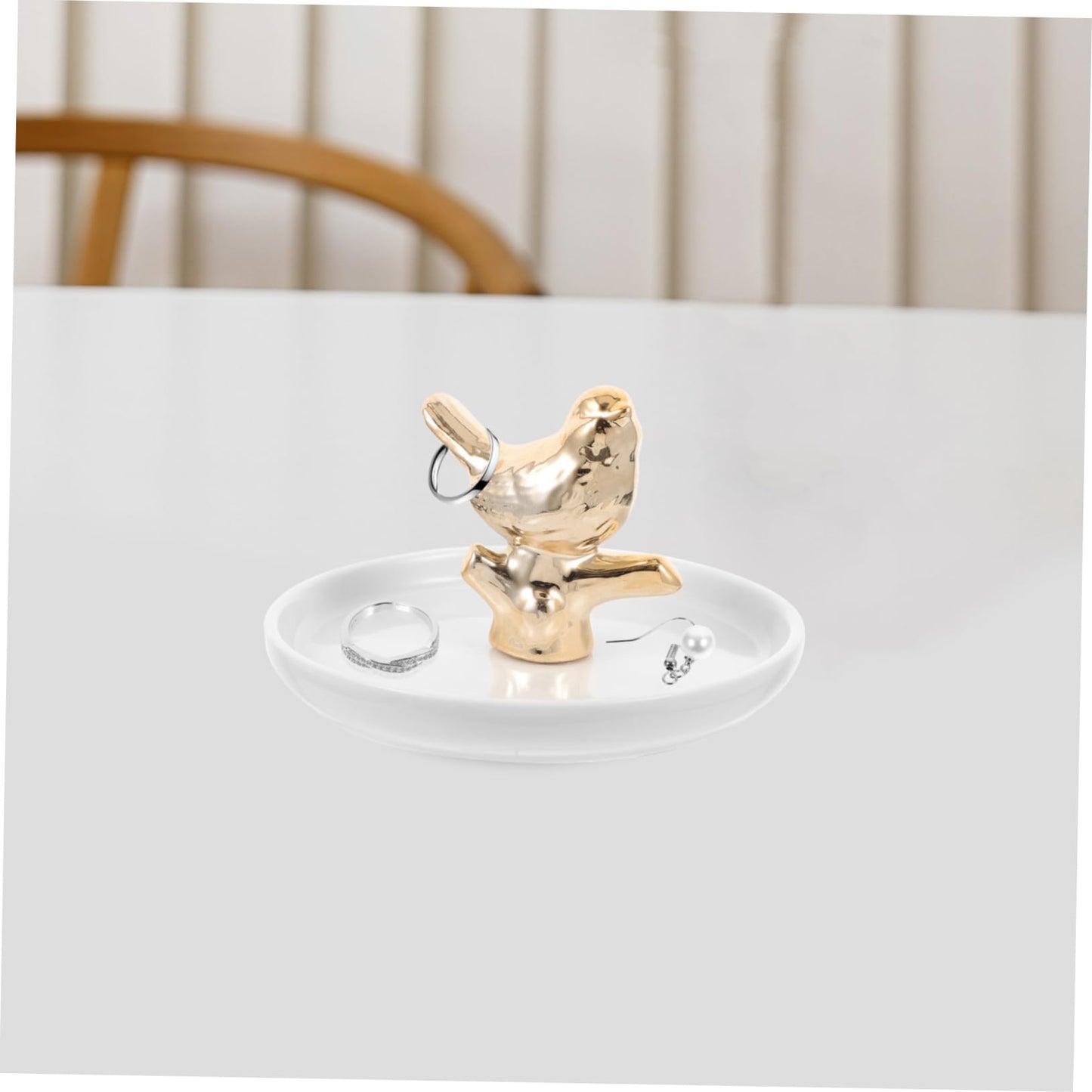 JECOMPRIS Unique Ceramic Jewelry Dish Ring Holder Tray White Tray for Wedding Decor