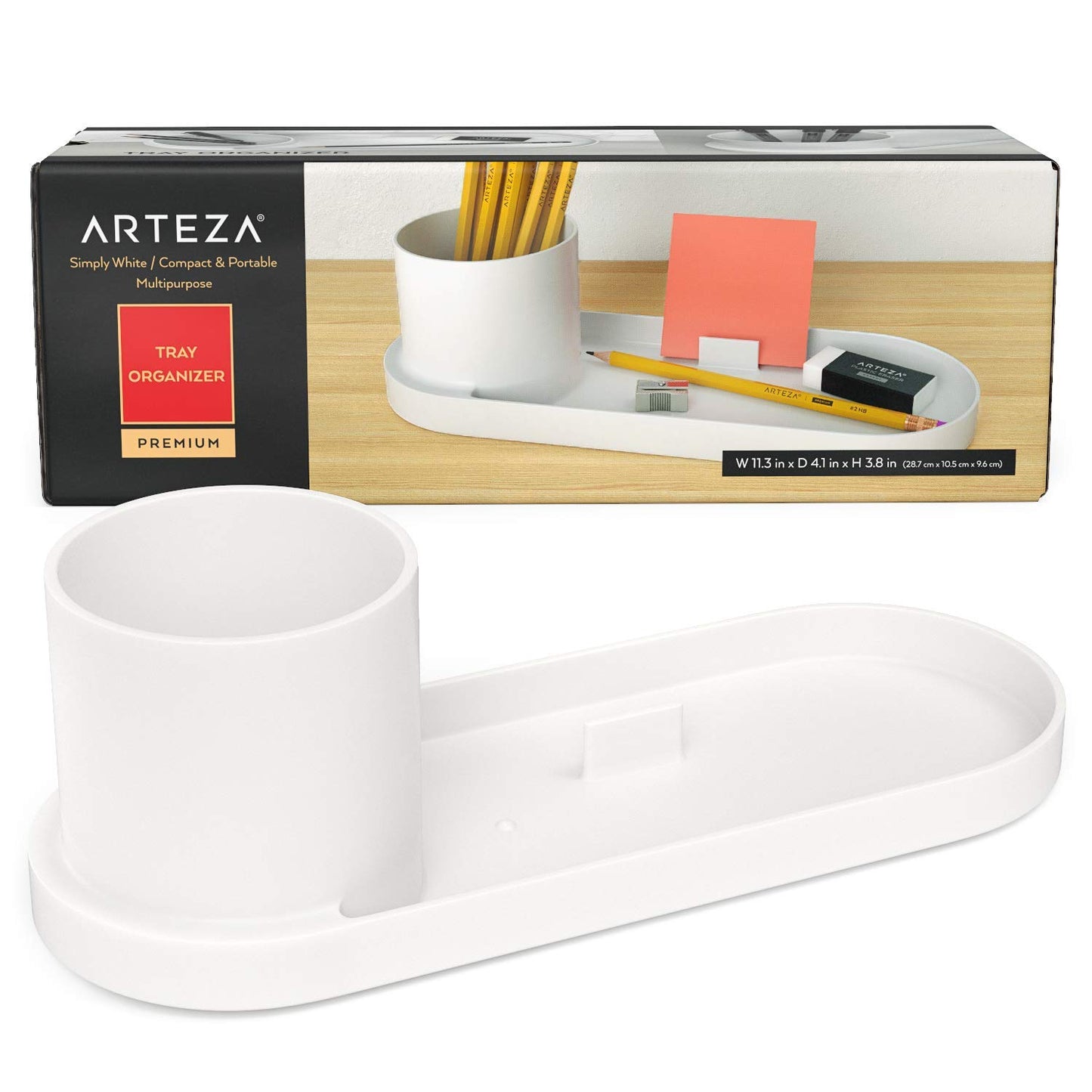 Arteza Office Desk Organizer, 11.3 x 4.1 x 3.8 inches, Modern Ivory Pen Holder with Phone Compartment, Desk Accessory for Stationery and Art Supplies