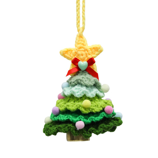 Wuyituart Green Crochet Christmas Tree Hanging Ornament with Bell Handmade Knitted Bell Ornaments Crochet Car Decor