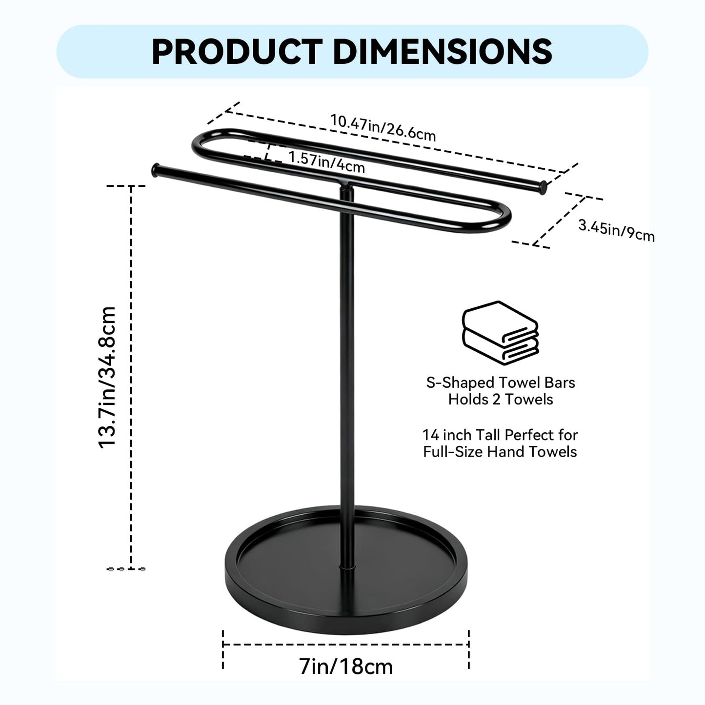 Upgraded S-Shape Hand Towel Stand for Bathroom - 14" Countertop Towel Holder Stand with Non-Slip Base, Free Standing Towel Racks for Kitchen/RV, Holds 2 Towels