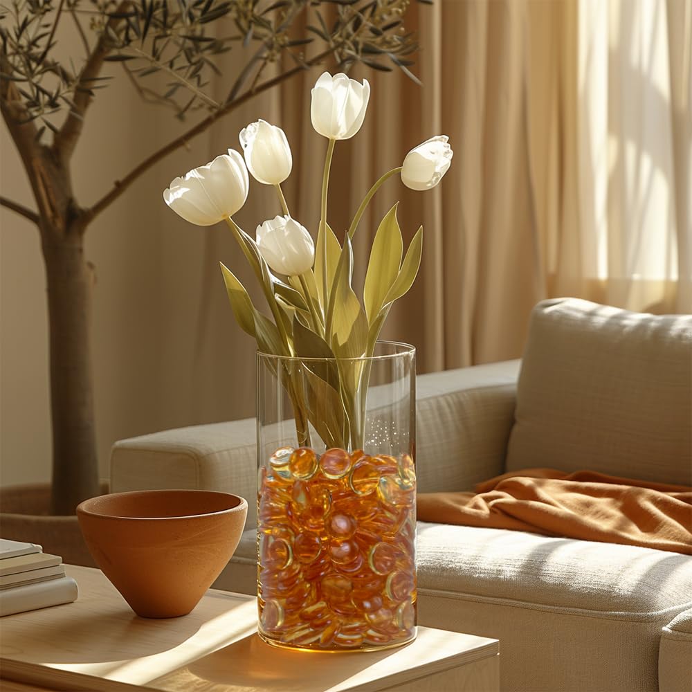 HappyFiller 630 Pcs Home Decoration Wedding Centerpieces Champagne Acrylic Flat Marbles Fake Gemstones for Table Scatter,Vase Fillers,Floral,Party Decor,Candle Holder Gems Beads