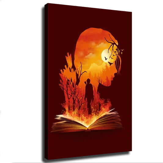 The Hunger Games Katniss Silhouette Sunset Poster Picture Art Print Canvas Wall Art Living Room Bedroom Decor Mural (12×18inch-No Framed)