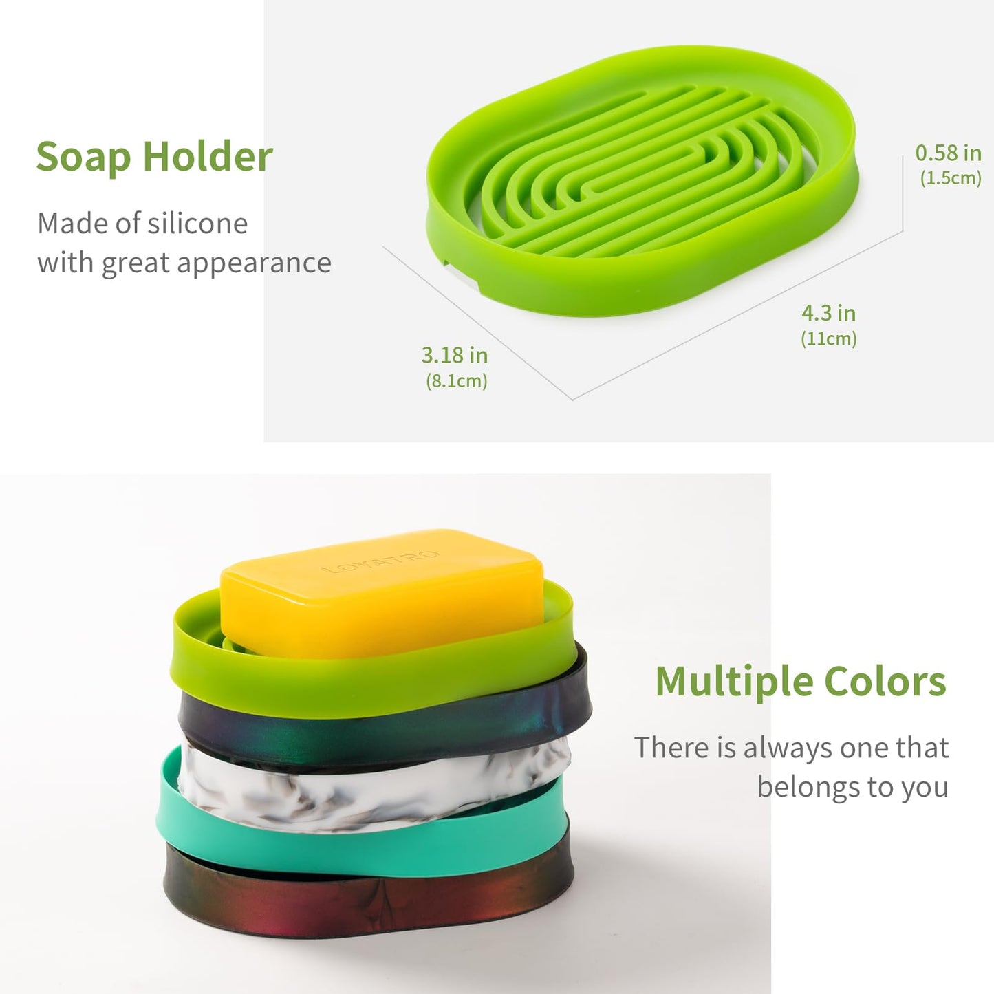 LOYATRO Bar Soap Holder for Shower Silicone Soap Dish for Bathroom Sink Soap Saver Bathtub Self Draining Soap Tray(C-Green,1)