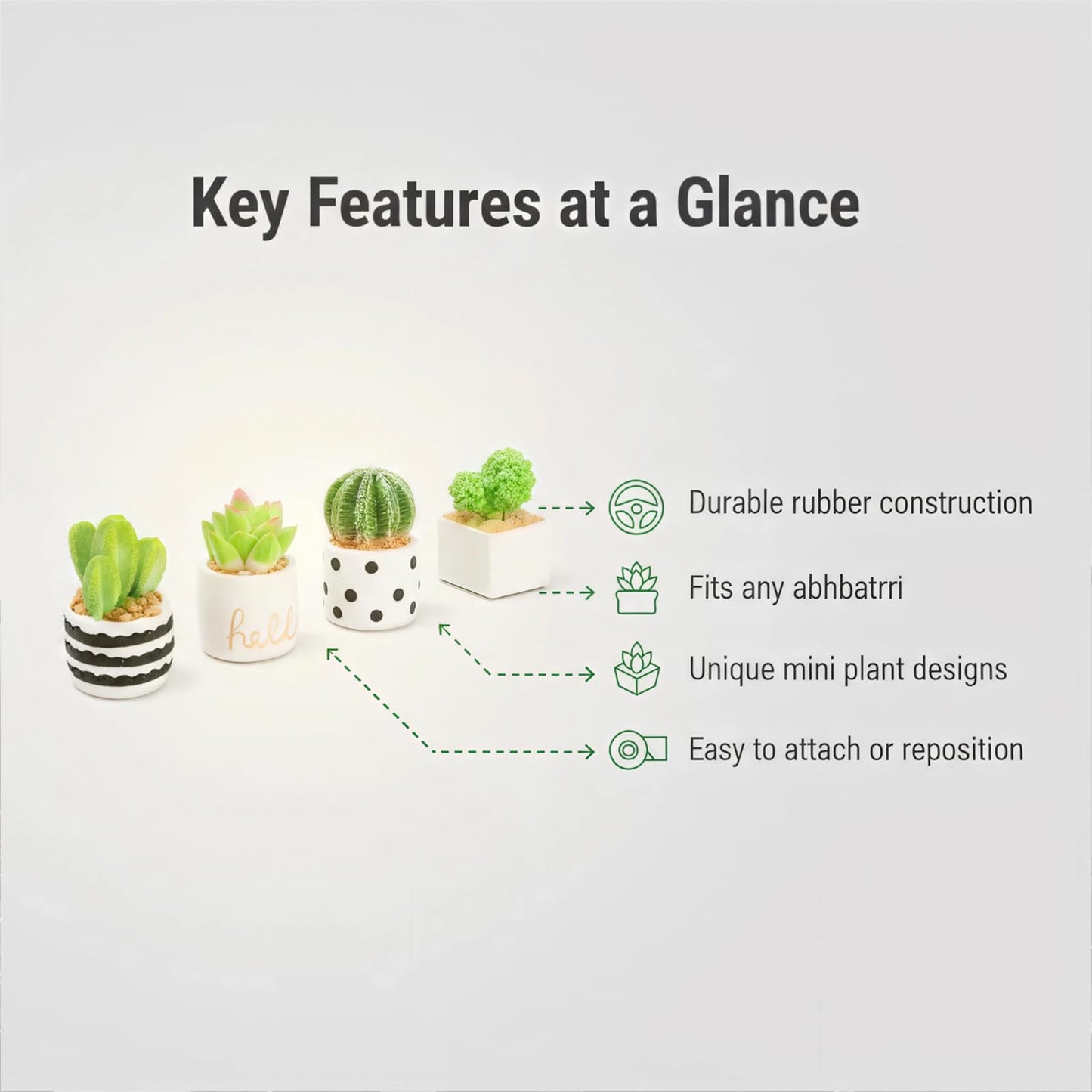 Mini Plants for Car Dashboard Decor – Unbreakable Resin Cute Car Accessories Gift for Women, Mini Planter Pots for Rearview Mirror, Center Screen & Air Vent (4-Pack)
