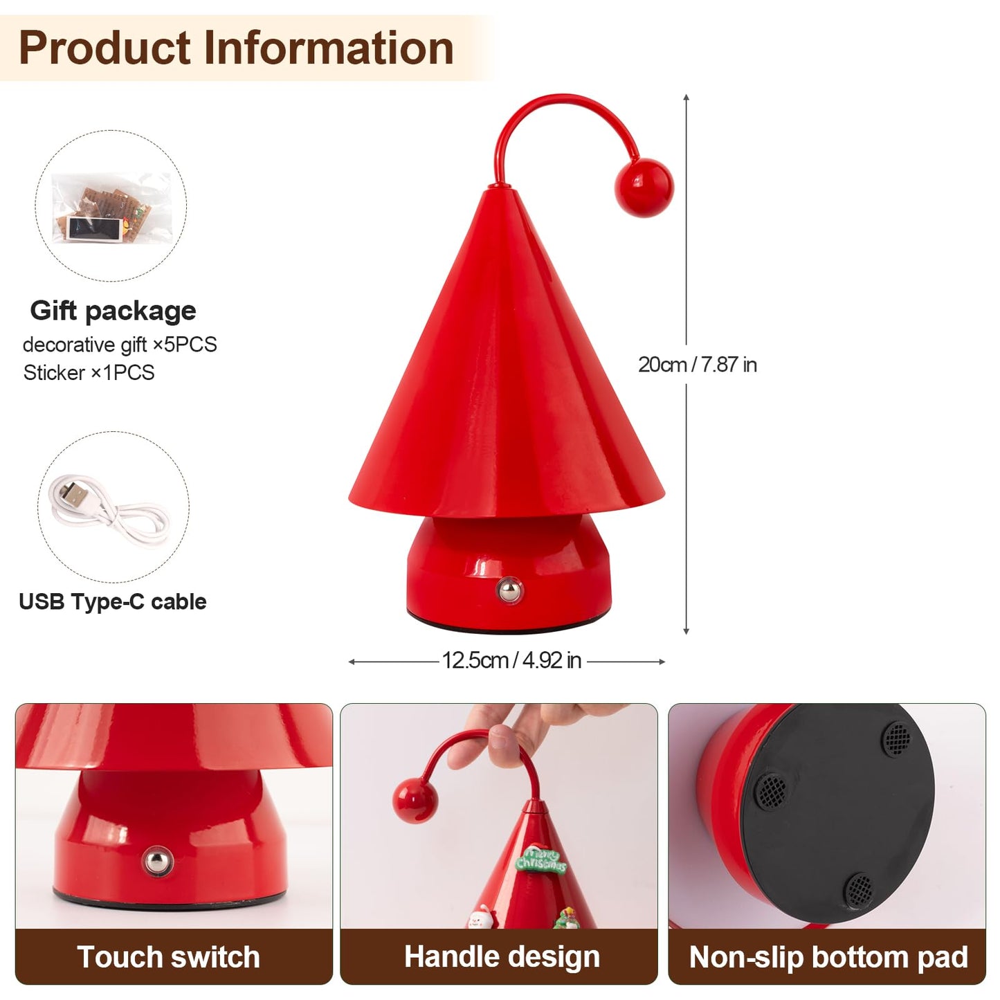 Qeipy Led Lights Cozy Home Decor Cute Christmas Tree Desk Lamp Ambient Lighting,Touch Control, Cordless Rechargeable Battery Operated,for Living Room,Bedroom,Nightstand (Red)