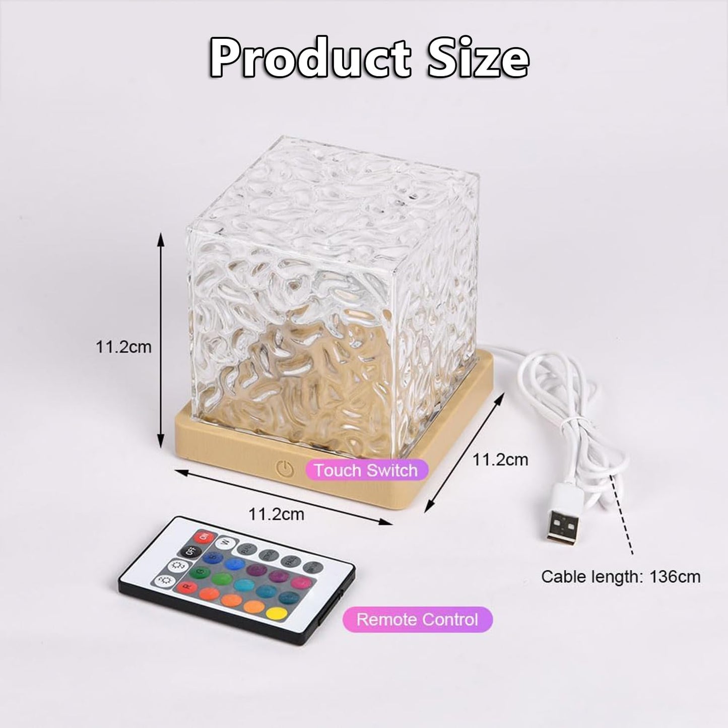 Growalleter Ocean Wave Projector Light, 16-Color LED Cube Lamp with Remote, 3D Water Ripple Projection, Romantic Ambient Lighting for Kids Room, Relaxation, Bedroom, Bathroom & Night Light