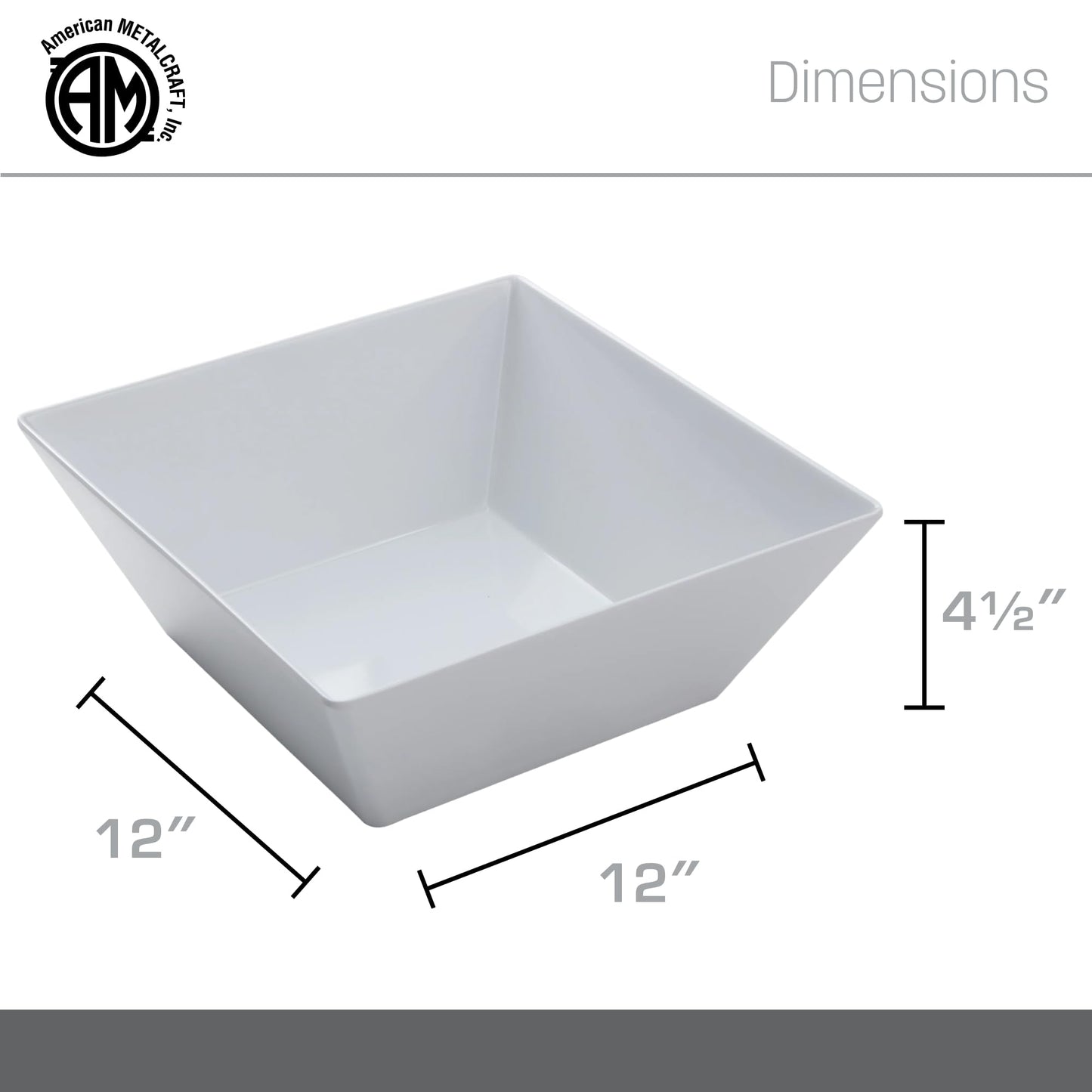 American Metalcraft MELSQ117 Endurance Melamine 12" Square Bowl, 208-Ounce, White