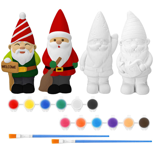 Barydat 4 Sets Spring Ceramic Gnomes to Paint Ready to Paint Your Own Gnome with Brush 5 Inches Arts Crafts for Adults Xmas DIY Figurines Kit