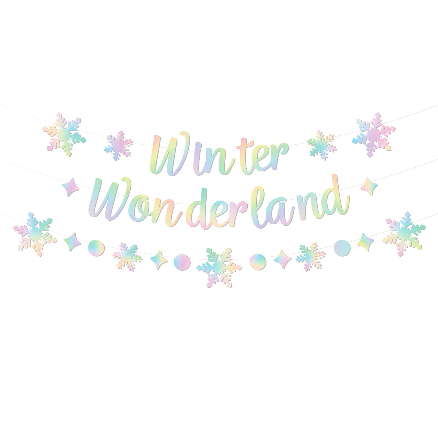 Holographic Winter Wonderland Banner, Iridescent Snowflake Garland Banner for Christmas Decoration