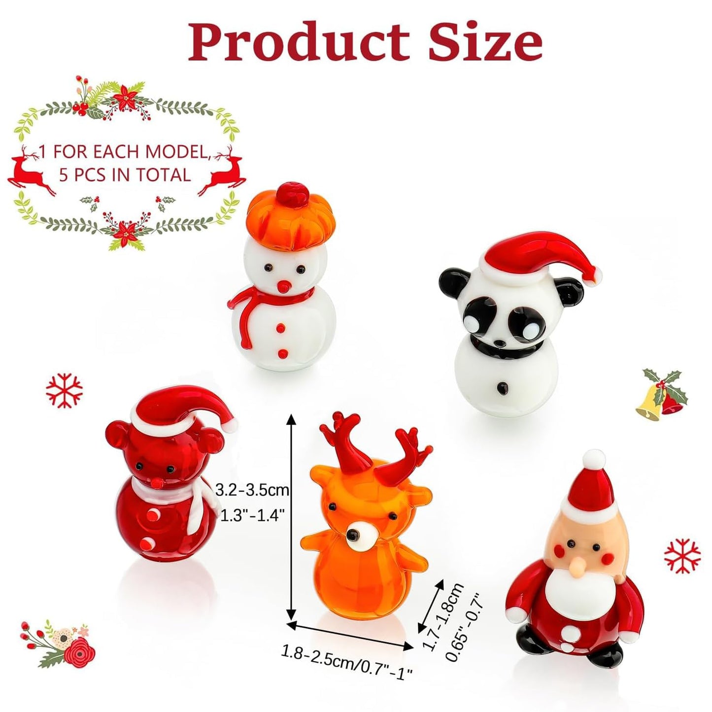 H&D HYALINE & DORA Set of 5 Mini Blown Glass Christmas Figurines Collectible Handmade Art Glass Christmas Figurines Decor for Party Supplies