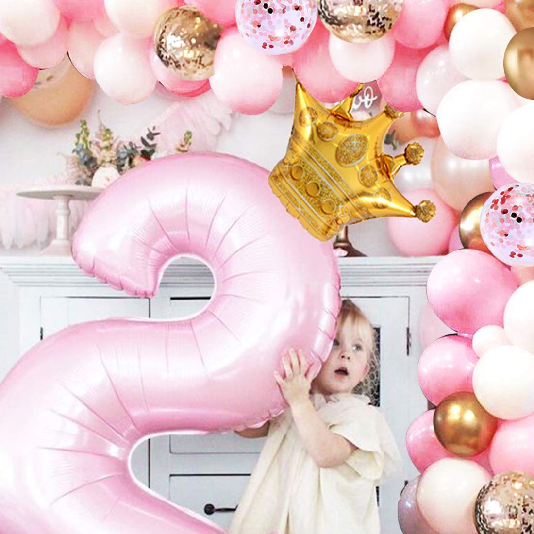 OuMuaMua 60Pcs Pink Gold Confetti Latex Balloons Kit, 12 Inch Pink White Gold Helium Mother's Day Balloons Party Supplies for Confession Proposal Wedding Girl Birthday Baby Shower Party Decoration