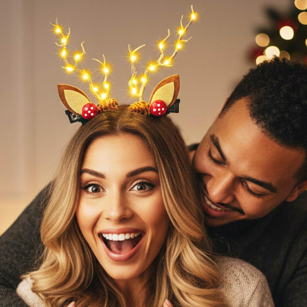 Bartosi LED Light Christmas Hair Clips Reindeer Antlers Xmas Hairpins Hair Barrettes Cute Head Pieces Hair Accessories for Women (Pack of 2)