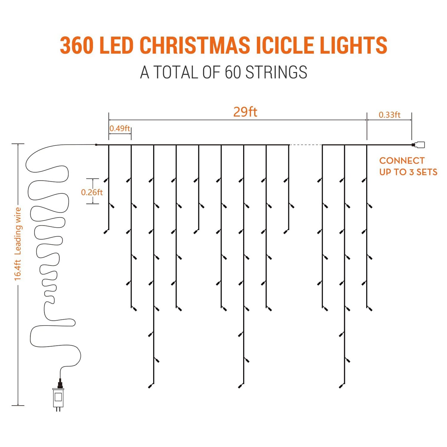 Brizled Color Changing Icicle Lights, 29ft 360 LED Christmas Icicle Lights with Remote, 11 Modes Cool White & Multicolor Xmas Lights for Xmas Wedding Home