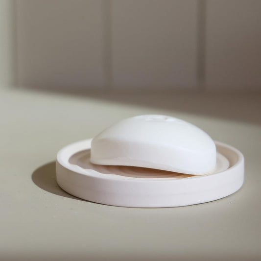 Selegna Diatomite Soap Holder, Circular Design with Ripple Pattern, Absorbent Bath Soap Dish (Beige)