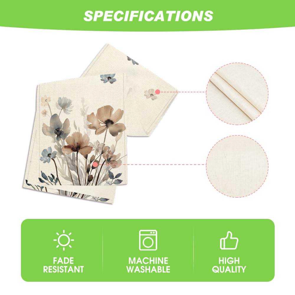 Artoid Mode Brown Poppy Floral Leaves Spring Table Runner, Seasonal Summer Kitchen Dining Table Decoration for Home Party Decor 13x108 Inch