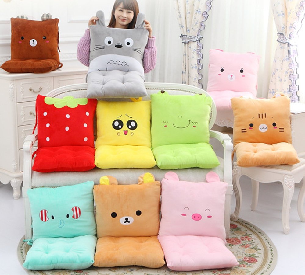 ChezMax Chair Cushion Plush Seat Cushion Back Cushion with Ties, Detachable Thickened Desk Chair Pads, Cartoon Waist Pillow Cushion Decor for Chair Car Office Patio Wheelchair, Cartoon Pig