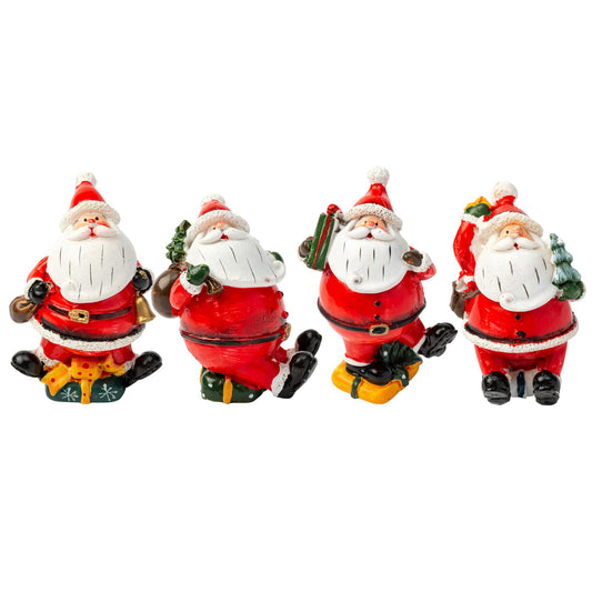 Crafjie Christmas Miniature Figurines, 4PCS Mini Christmas Santa Claus Ornaments Christmas Miniature Ornament Resin Santa Figurines for Xmas Santa Claus Decoration Christmas Party Supplies