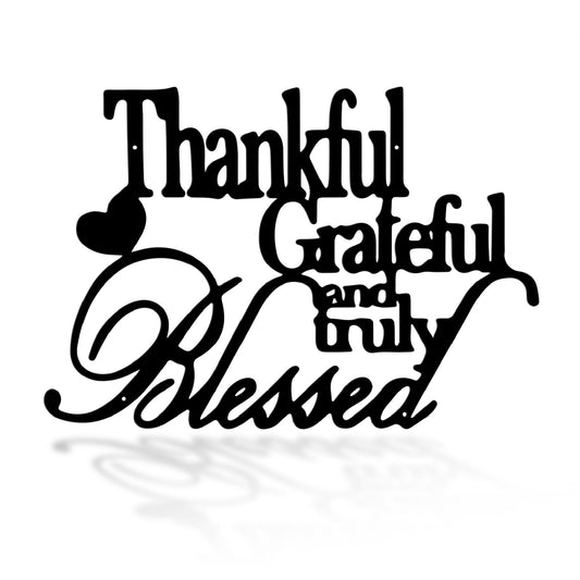 Thankful Grateful Blessed Wall Decor Black Metal Wall Art Thankful Grateful and Truly Blessed Sign Home Decor Entryway Living Room Decoration Signs - 12 Inches