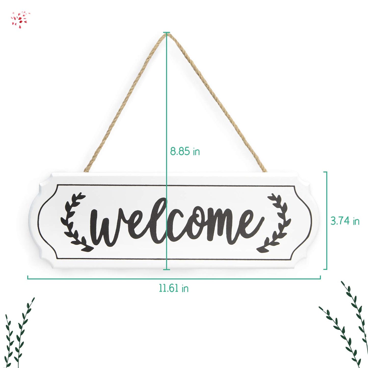 Rustic Wooden Welcome Sign for Farmhouse Decor - Wall Hanging, Porch Decor, White, 11.61 x 3.74 Inch