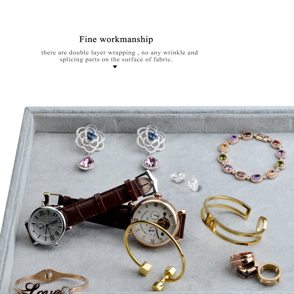 Oirlv Velvet Stackable Jewelry Trays Grids Rings Earrings Bracelet Watch Showcase Display Tray