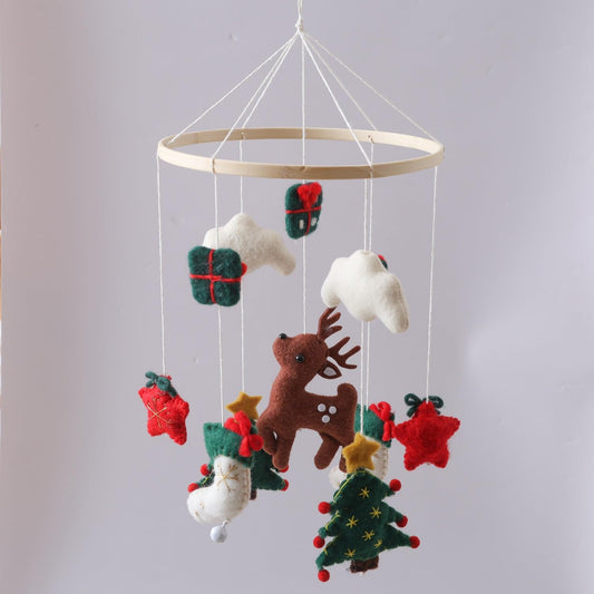 Christmas Crib Mobile Handmade Felt Reindeer Christmas Tree Nursery Decor for Boys and Girls Children's Room Baby Mobile Christmas Gifts