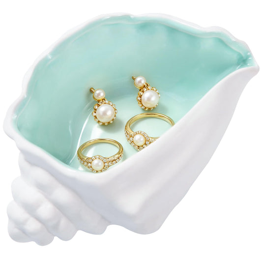 OSOPOLA Ceramic Conch Jewelry Tray - Ocean-themed Decorative Ring Holder Dish Key Tray Cute Jewelry Plate Trinket for Women,Home Decor,Christmas Birthday Gifts HE02CHL