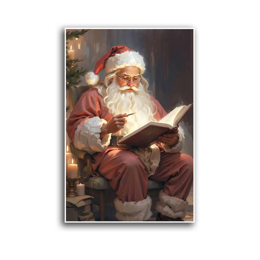 Canvas Wall Art Vintage Christmas Wall Art Santa Writing Book Oil Painting Cottagecore Decor Academia Christmas Decor Winter Print 12x18in-UnFramed