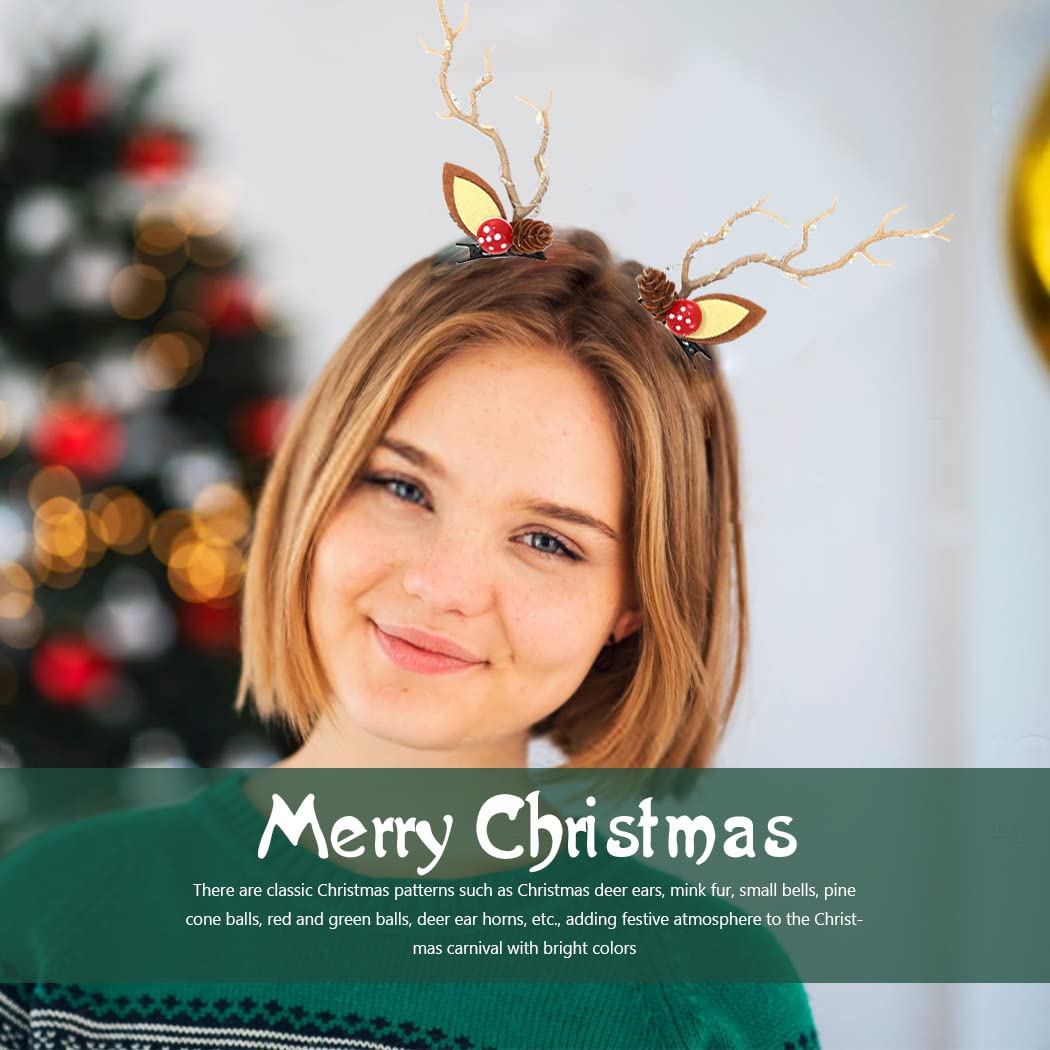Bartosi LED Light Christmas Hair Clips Reindeer Antlers Xmas Hairpins Hair Barrettes Cute Head Pieces Hair Accessories for Women (Pack of 2)