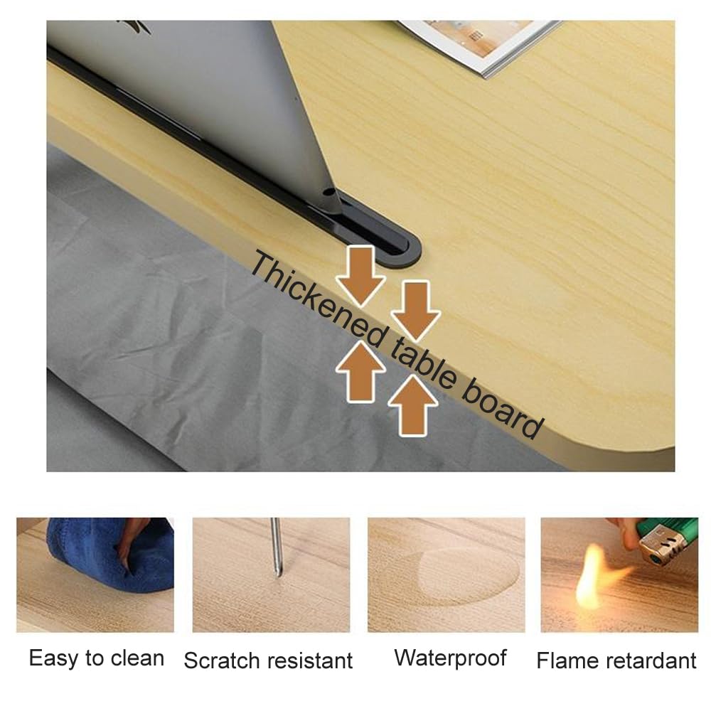 Lap Desk with Storage Drawer, Holders for Cup and Tablet, Laptop Bed Tray Table with Foldable Legs, Laptop Bed Stand, Portable Standing Table for Sofa Couch Floor (23", Walnut)