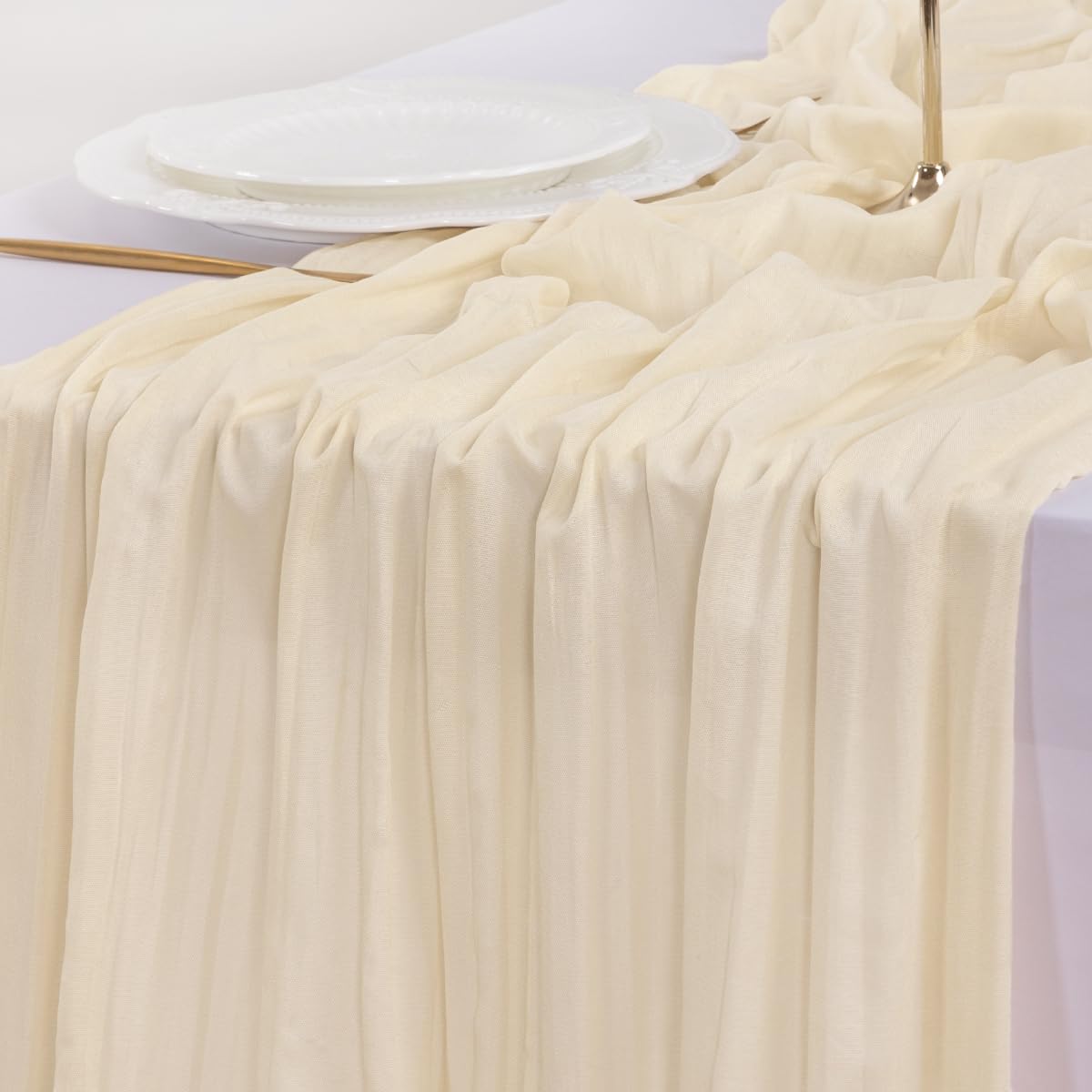 Socomi Beige Cheesecloth Table Runner Summer Boho Rustic Gauze 120 inch 10FT Cheese Cloth Sheer Runner for Wedding Party Baby Shower Birthday Home Decor Holiday Decorations