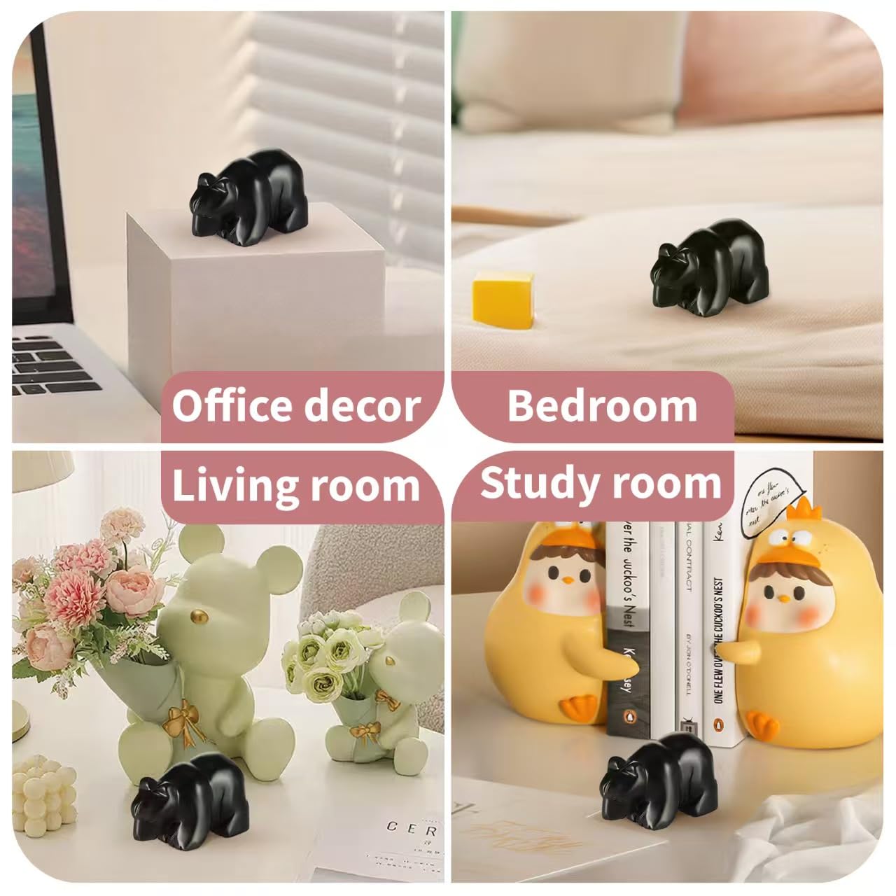 Bosfante 2" Obsidian Crooked Mouth Bear Statue for Strength,Bear Figurine for Courage,Bear Decor for Homes&Offices