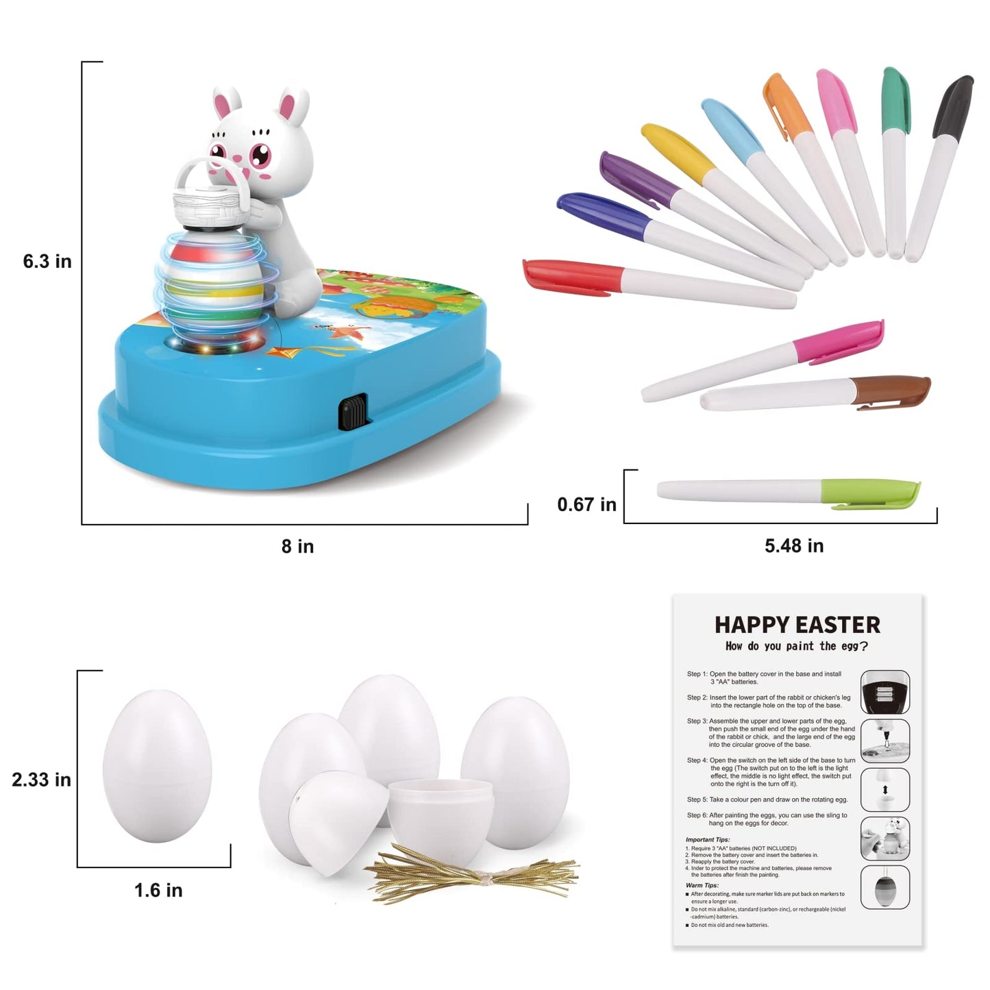 Engfa Easter Egg Decorating Kit with 30 Pcs Eggs and 12 Dying Markers Spinner, Easter Gifts for Kids Bunny Decorating Machine Craft Activities for Boys Girls (Blue)