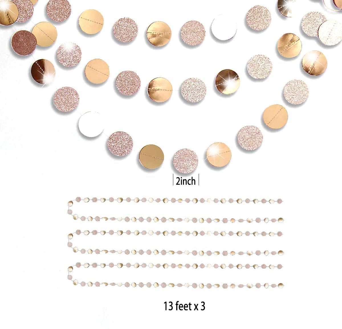 Shining Champagne Circle Dots Hanging Garland Sparkling Champagne Circle Dots Hanging Streamer Glitter Circle Bunting Banner Backdrop for Wedding Baby Shower Birthday Xmas Decor 40 Feet