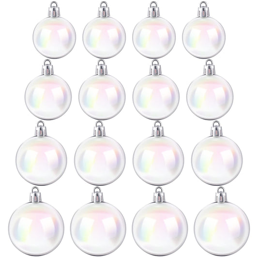 Kathfly 16 Pcs Iridescent Christmas Balls Ornaments Plastic Iridescent Ornament for Christmas Tree Transparent Clear Xmas Ball for DIY Xmas Decor Craft, 4 Sizes